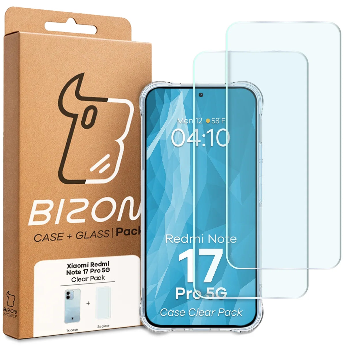 Schutzhülle + 2x gehärtetes Glas für Xiaomi Redmi Note 17 Pro 5G, Bizon Case Clear Pack, Transparent (9/9)