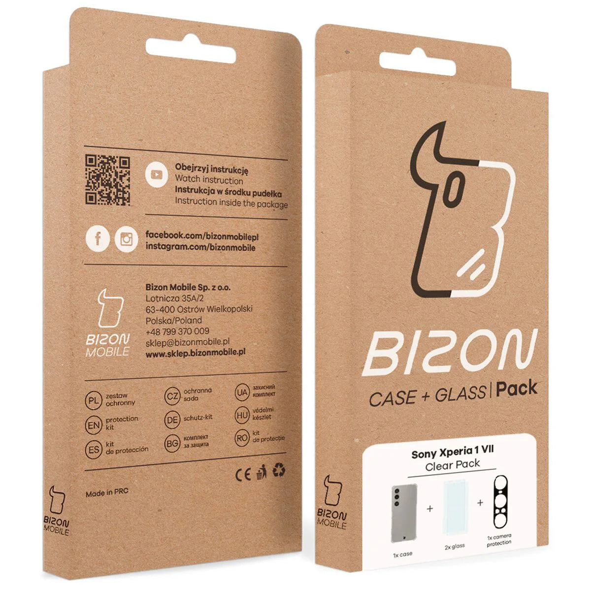 Schutzhülle + 2x gehärtetes Glas + Kameraschutz für Sony Xperia 1 VII, Bizon Case Clear Pack, Transparent