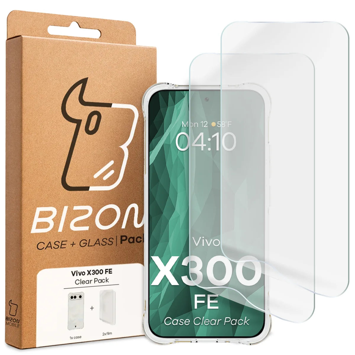 Handyhülle + 2x Folie für Vivo X300 FE, Bizon Case Clear Pack, Transparent
