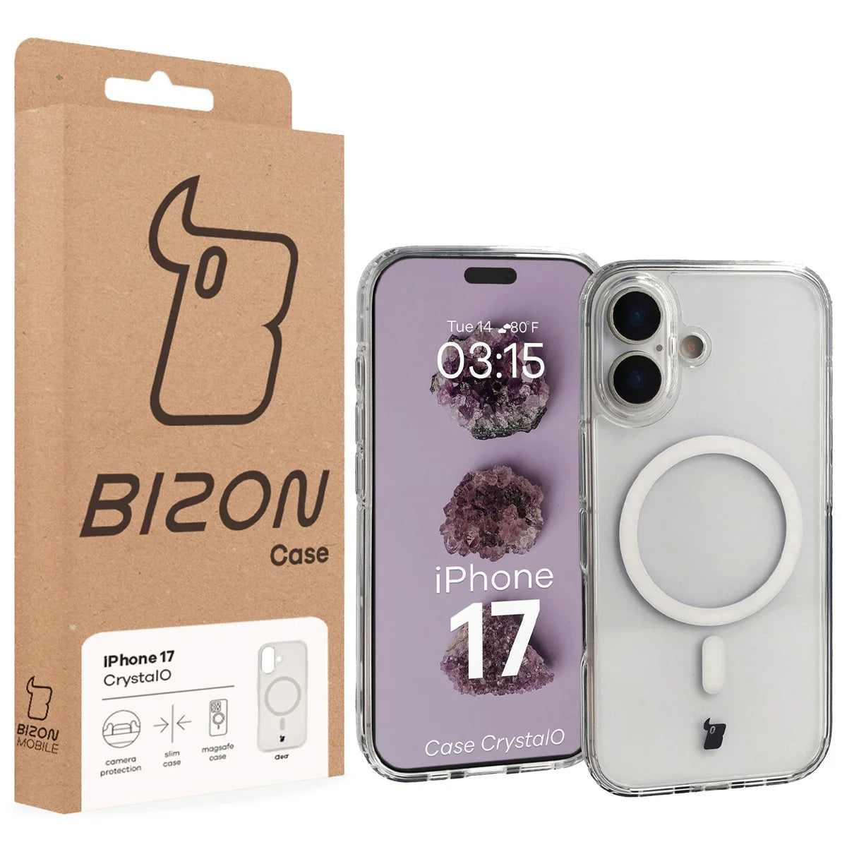 Handyhülle mit Magnetring für iPhone 17, Bizon Case CrystalO, Transparent