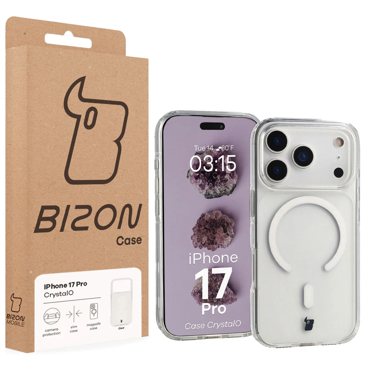 Handyhülle mit Magnetring für iPhone 17 Pro, Bizon Case CrystalO, Transparent