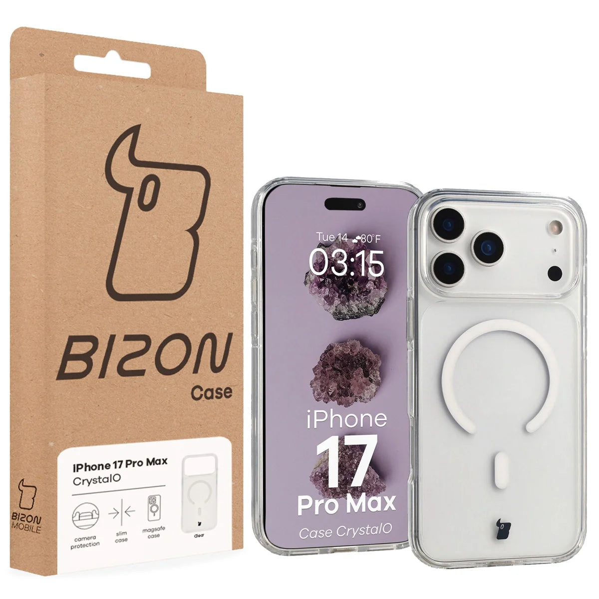 Handyhülle mit Magnetring für iPhone 17 Pro Max, Bizon Case CrystalO, Transparent
