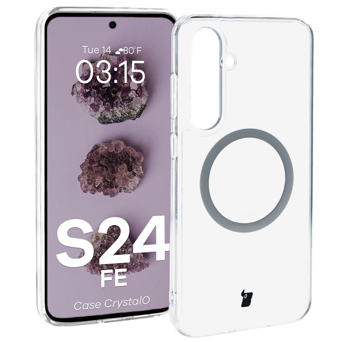 Handyhülle mit Magnetring für Galaxy S24 FE, Bizon Case CrystalO, Transparent