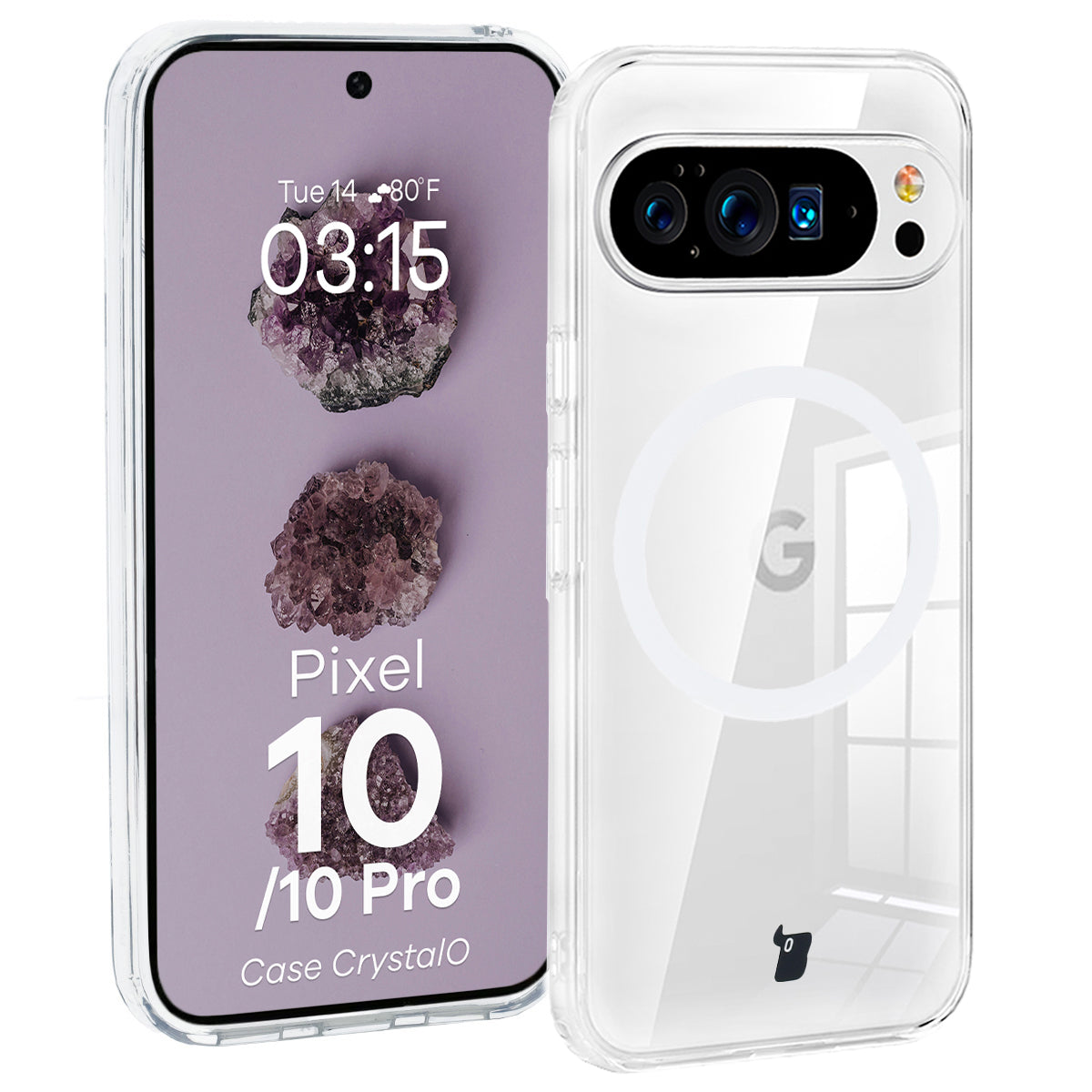Handyhülle mit Magnetring für Google Pixel 10 / 10 Pro, Bizon Case CrystalO, Transparent