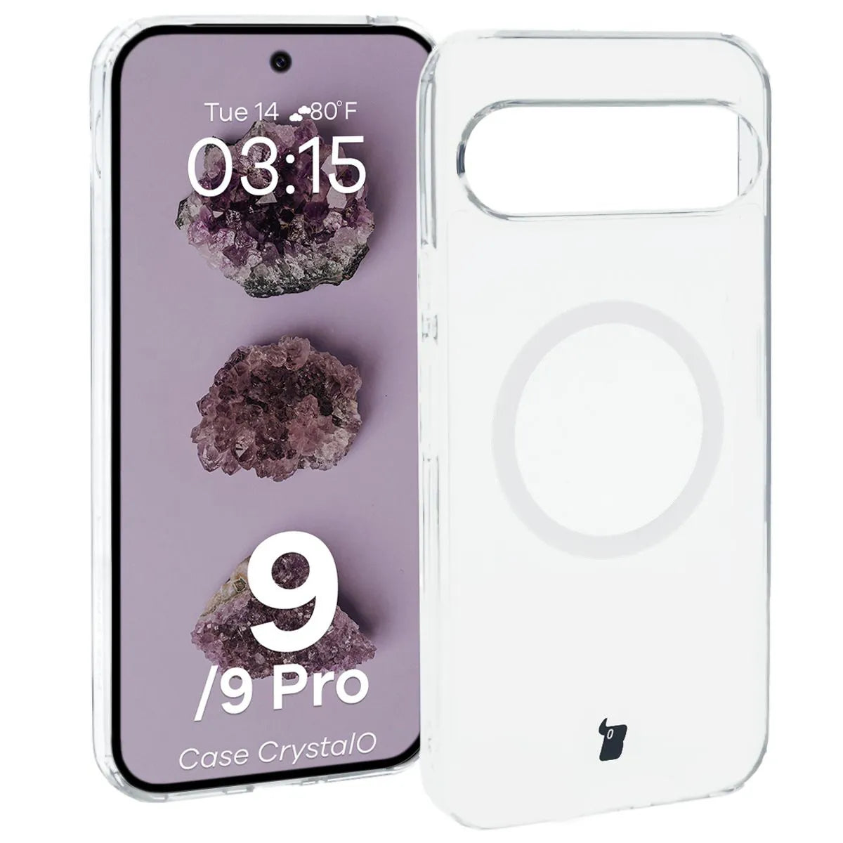 Handyhülle mit Magnetring für Google Pixel 9 / 9 Pro, Bizon Case CrystalO, Transparent