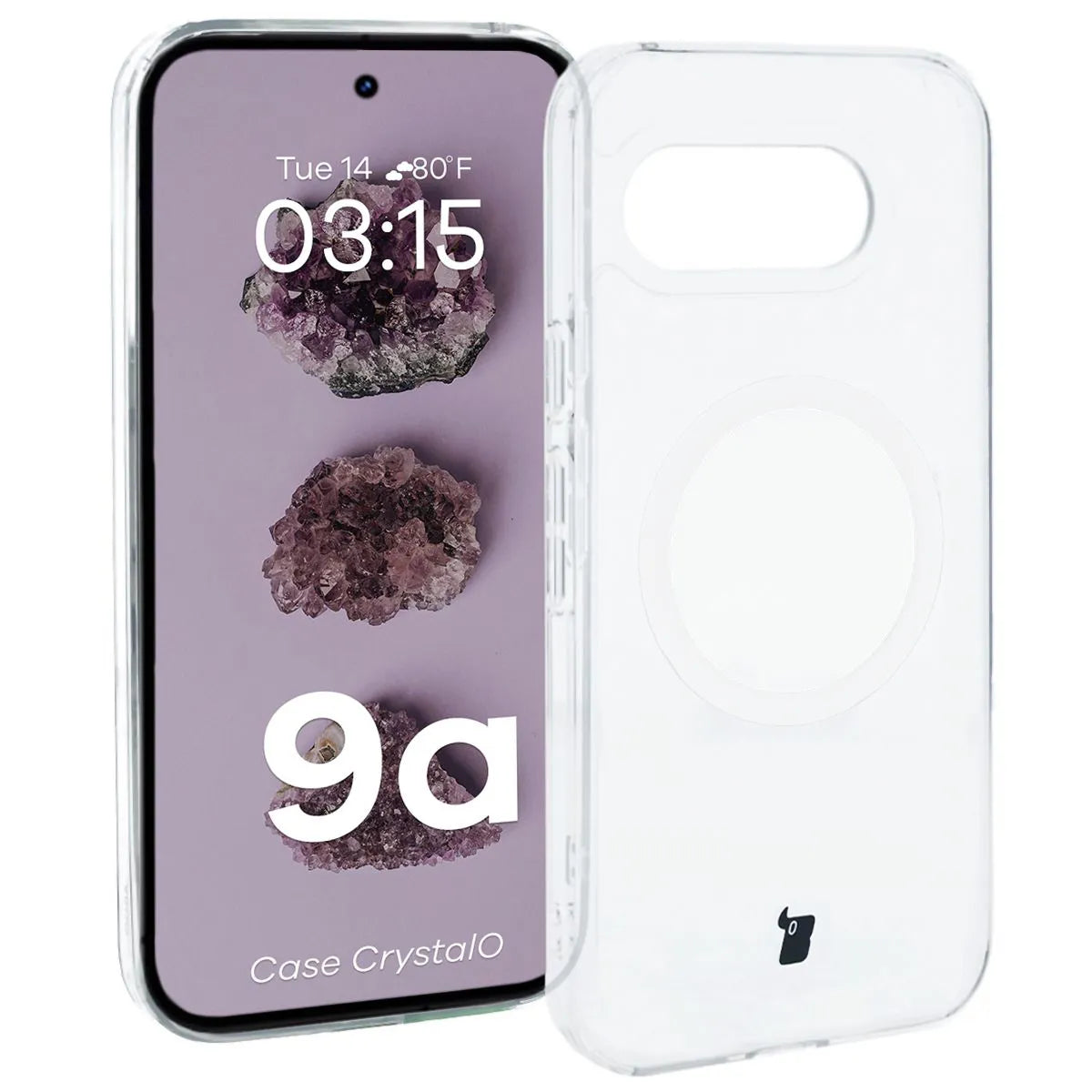 Handyhülle mit Magnetring für Google Pixel 9a, Bizon Case CrystalO, Transparent