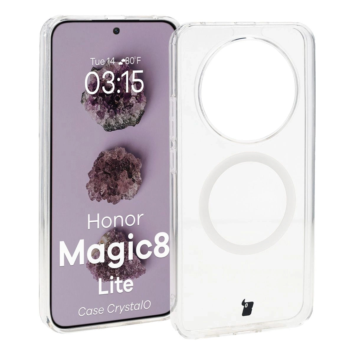 Handyhülle mit Magnetring für Honor Magic8 Lite, Bizon Case CrystalO, Transparent