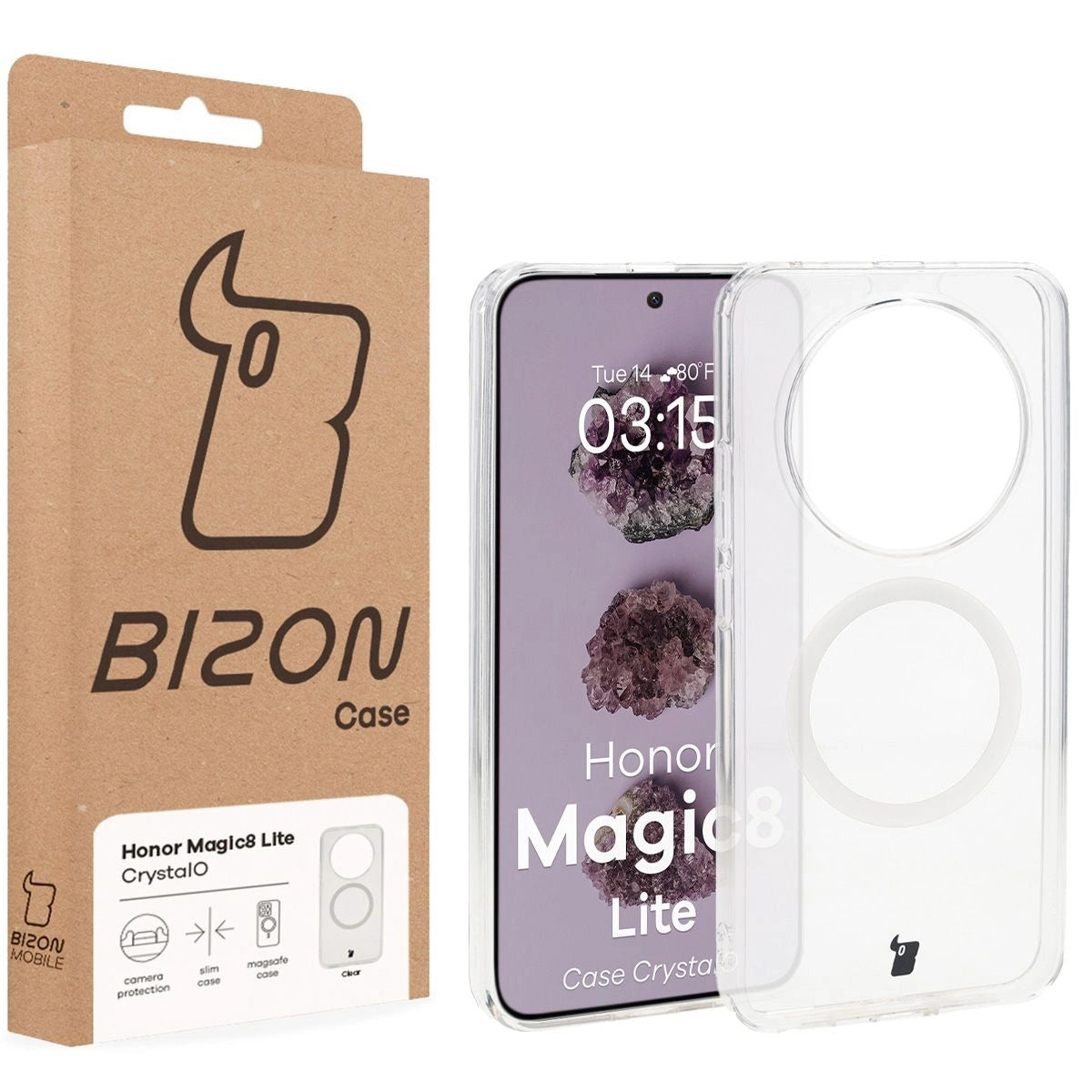 Handyhülle mit Magnetring für Honor Magic8 Lite, Bizon Case CrystalO, Transparent