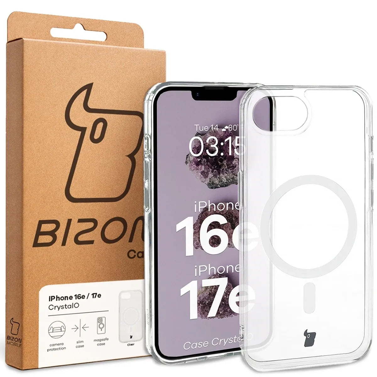 Handyhülle mit Magnetring für iPhone 17e / 16e, Bizon Case CrystalO, Transparent