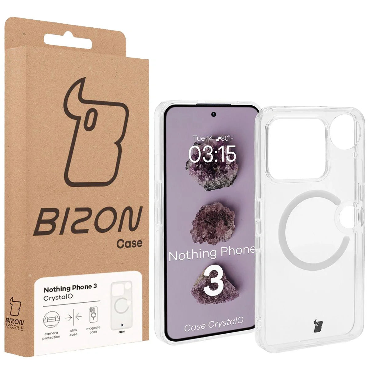 Handyhülle mit Magnetring für Nothing Phone (3), Bizon Case CrystalO, Transparent