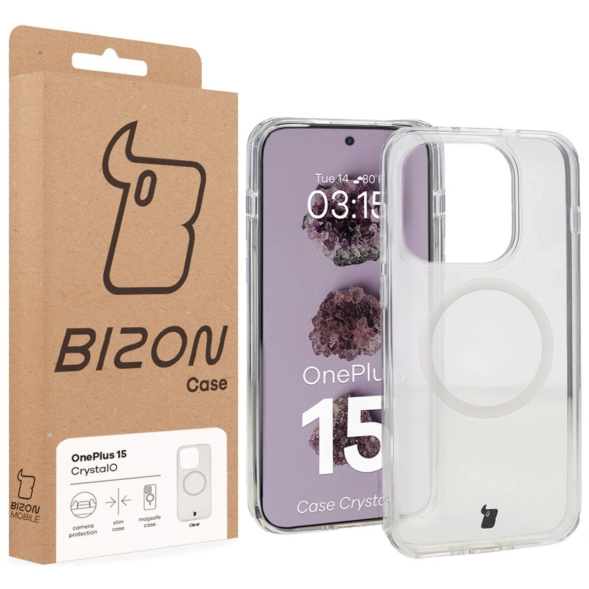 Handyhülle mit Magnetring für OnePlus 15, Bizon Case CrystalO, Transparent
