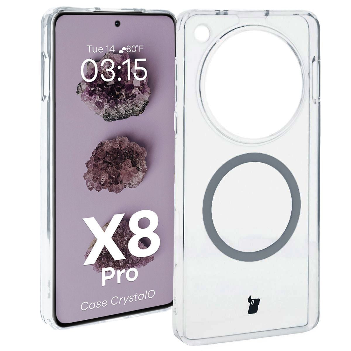 Handyhülle mit Magnetring für Oppo Find X8 Pro, Bizon Case CrystalO, Transparent