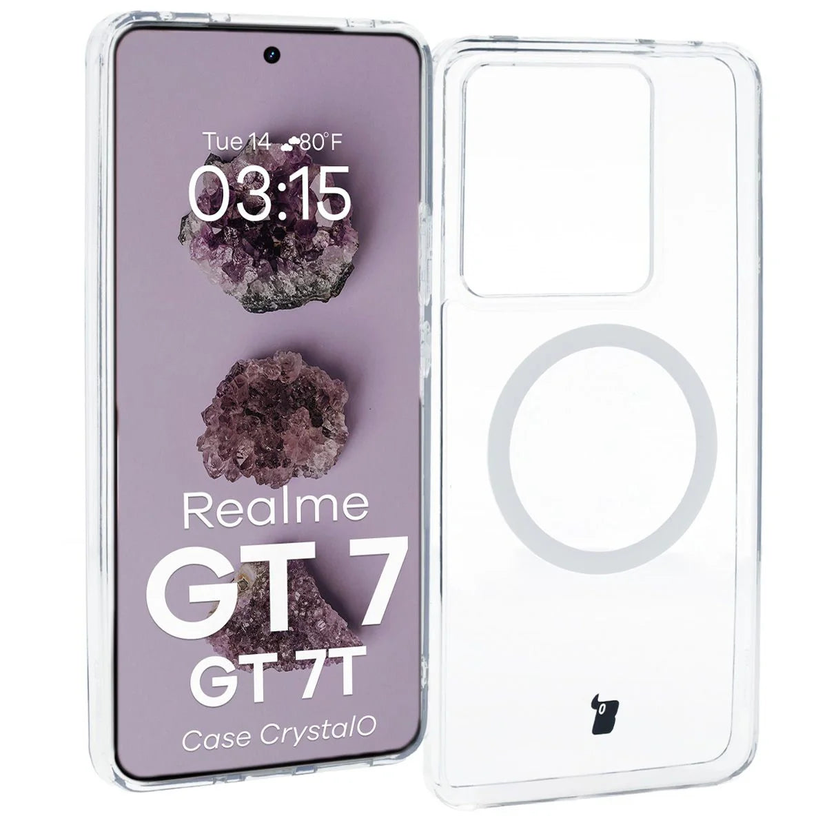 Handyhülle mit Magnetring für Realme GT 7 / 7T, Bizon Case CrystalO, Transparent