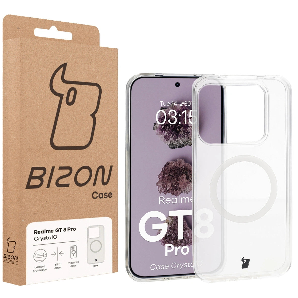 Handyhülle mit Magnetring für Realme GT 8 Pro, Bizon Case CrystalO, Transparent