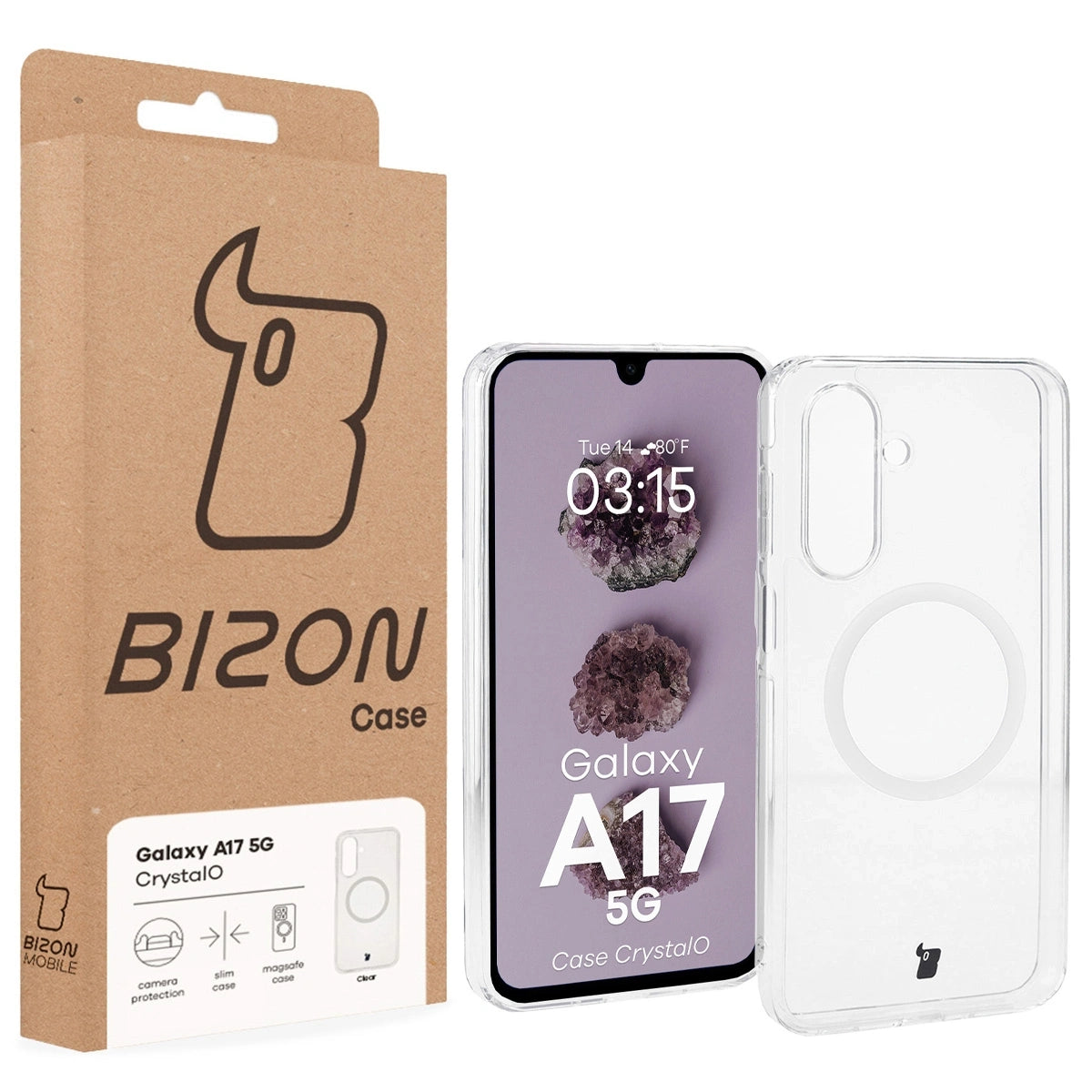 Handyhülle mit Magnetring für Galaxy A17 5G, Bizon Case CrystalO, Transparent