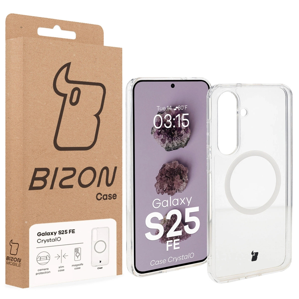 Handyhülle mit Magnetring für Galaxy S25 FE, Bizon Case CrystalO, Transparent