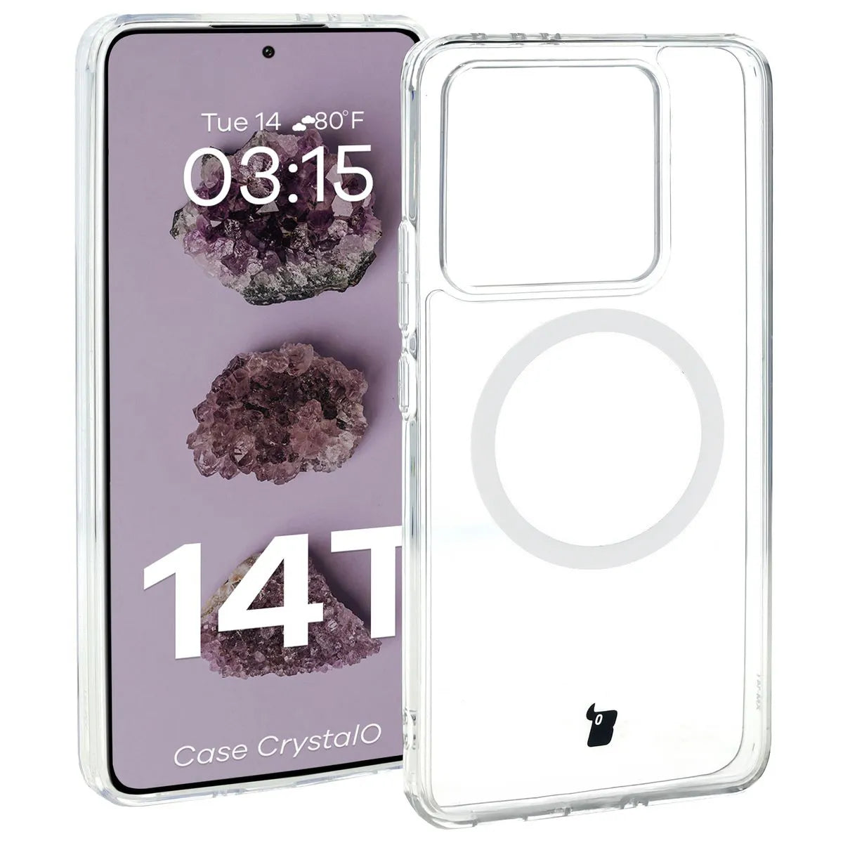 Handyhülle mit Magnetring für Xiaomi 14T, Bizon Case CrystalO, Transparent