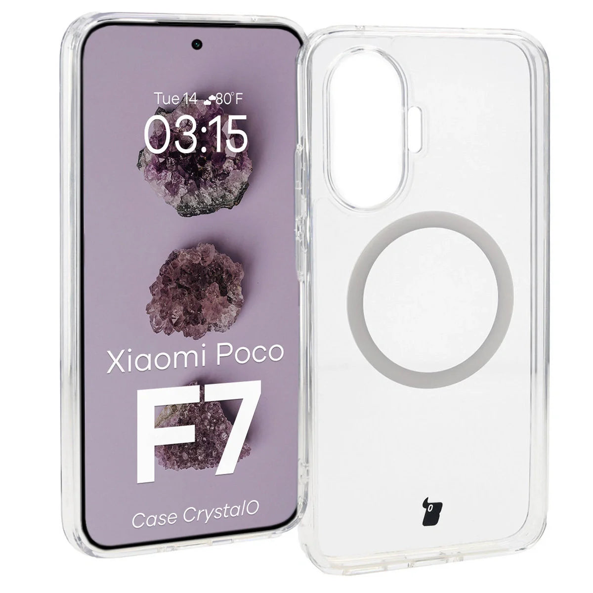 Handyhülle mit Magnetring für Xiaomi POCO F7, Bizon Case CrystalO, Transparent