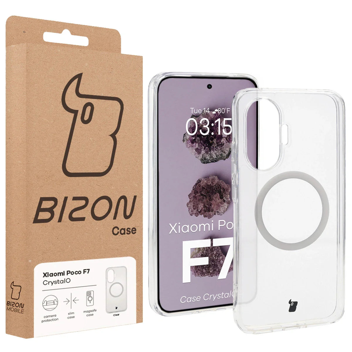 Handyhülle mit Magnetring für Xiaomi POCO F7, Bizon Case CrystalO, Transparent