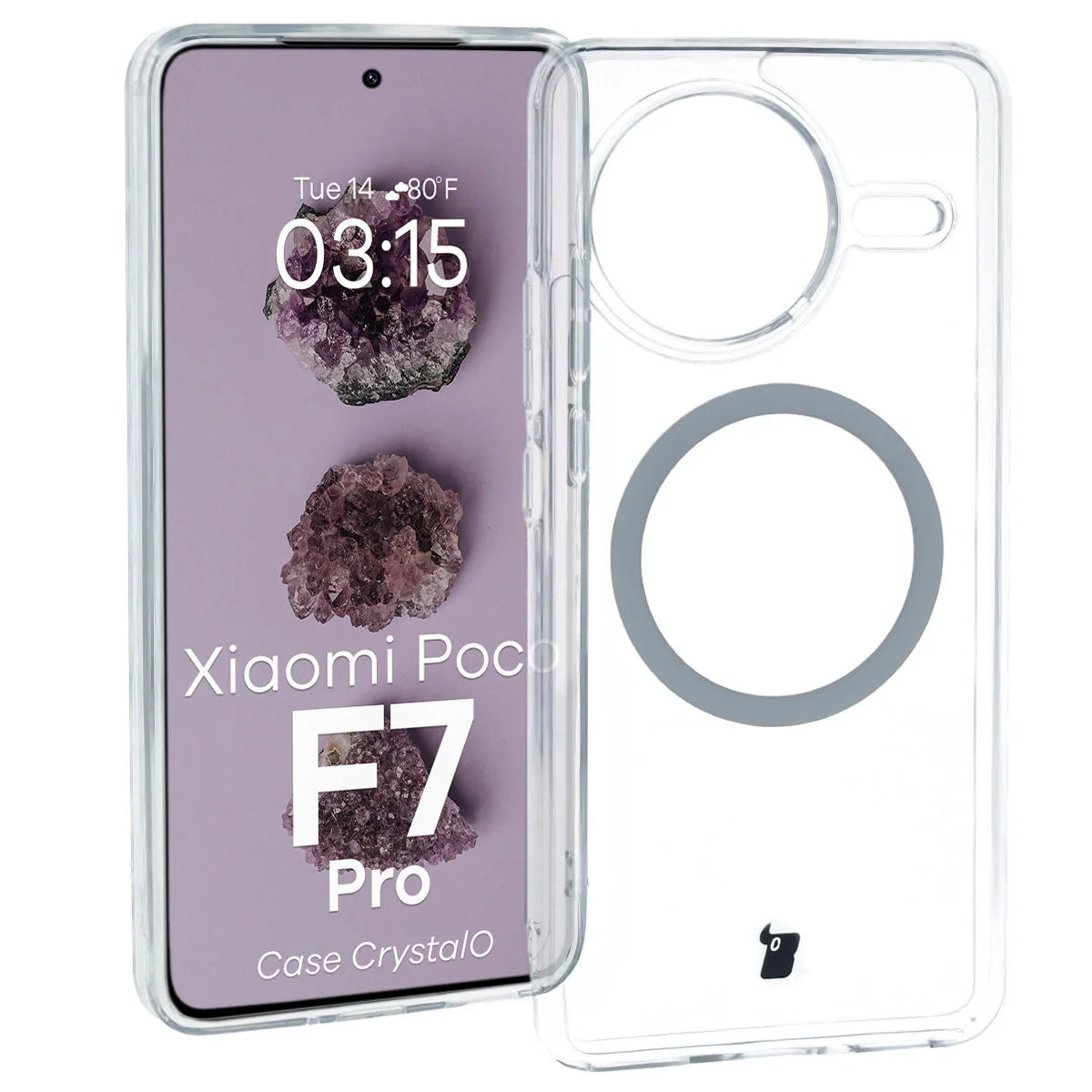 Handyhülle mit Magnetring für Xiaomi POCO F7 Pro, Bizon Case CrystalO, Transparent