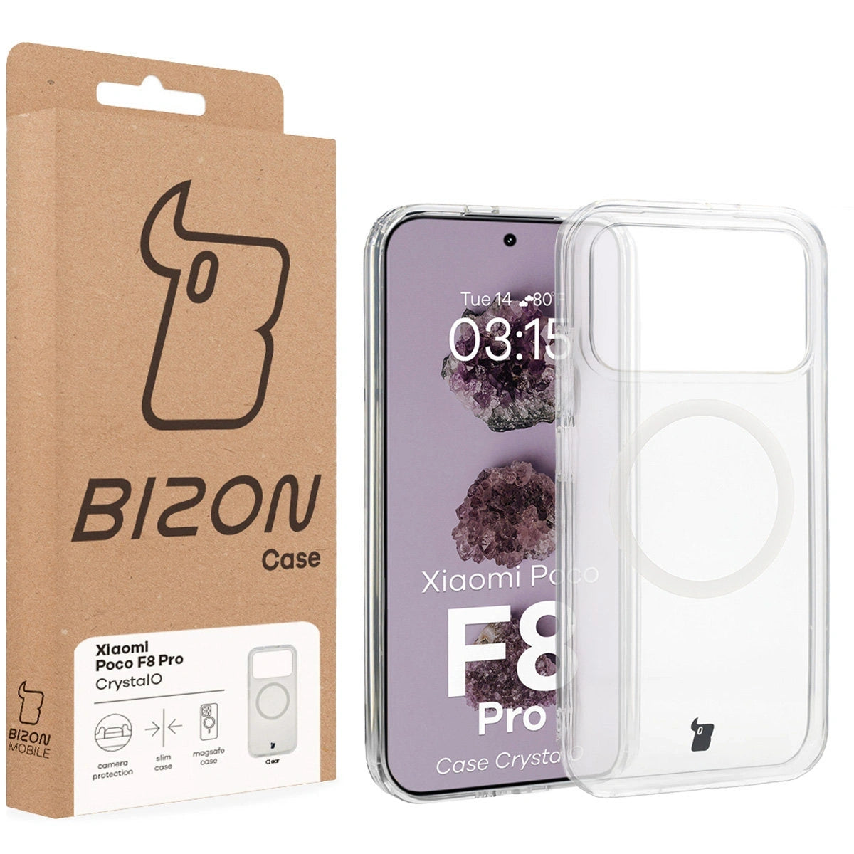 Handyhülle mit Magnetring für Xiaomi POCO F8 Pro, Bizon Case CrystalO, Transparent