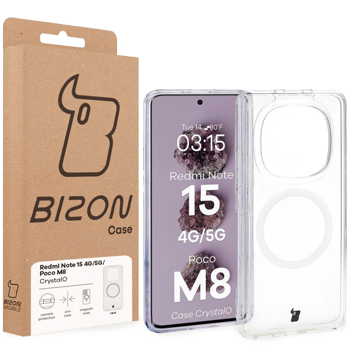 Handyhülle mit Magnetring für Xiaomi Redmi Note 15 / POCO M8 5G, Bizon Case CrystalO, Transparent