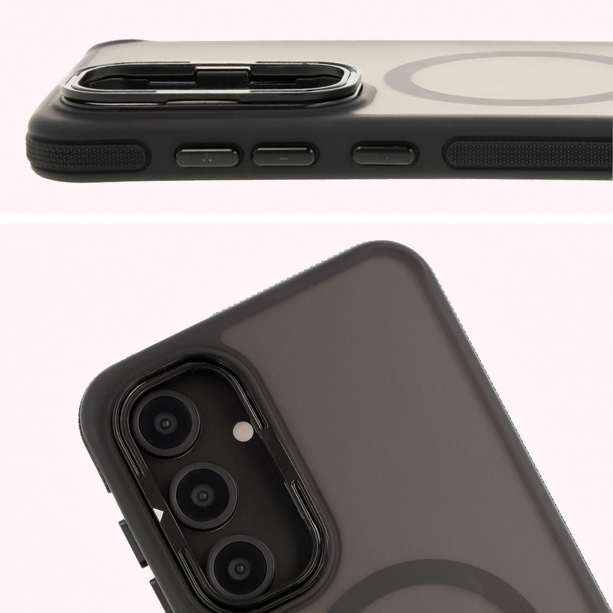 Handyhülle mit Ständer und Magnetring für Galaxy S24 FE, Bizon Case Eclipse, Getönte mit schwarzem Rahmen