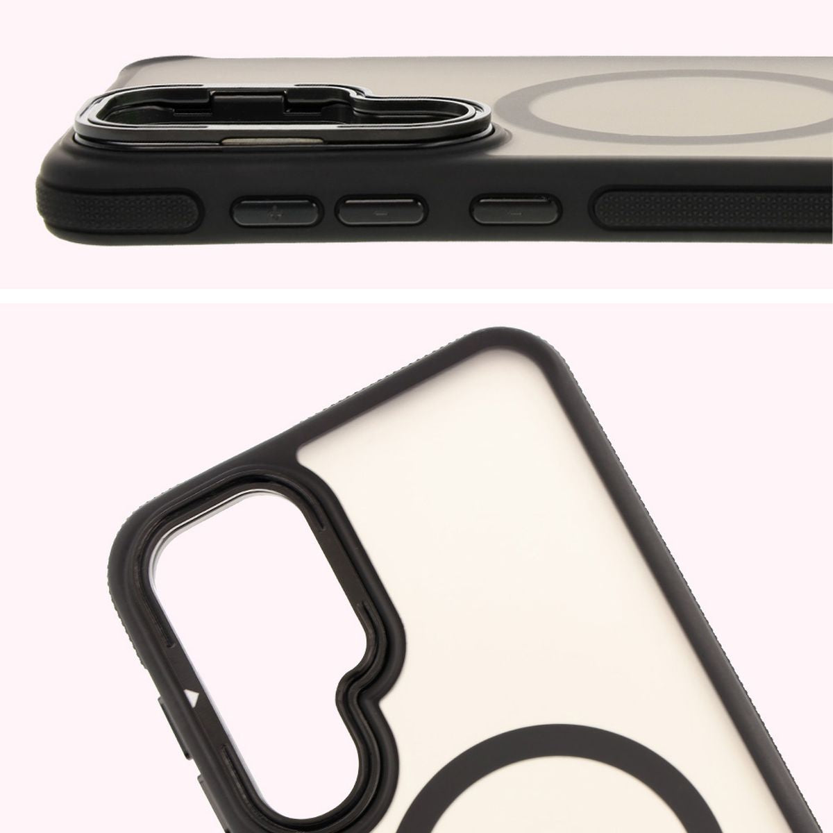Handyhülle mit Ständer und Magnetring für Galaxy S25 Plus/S24 Plus, Bizon Case Eclipse, Getönte mit schwarzem Rahmen
