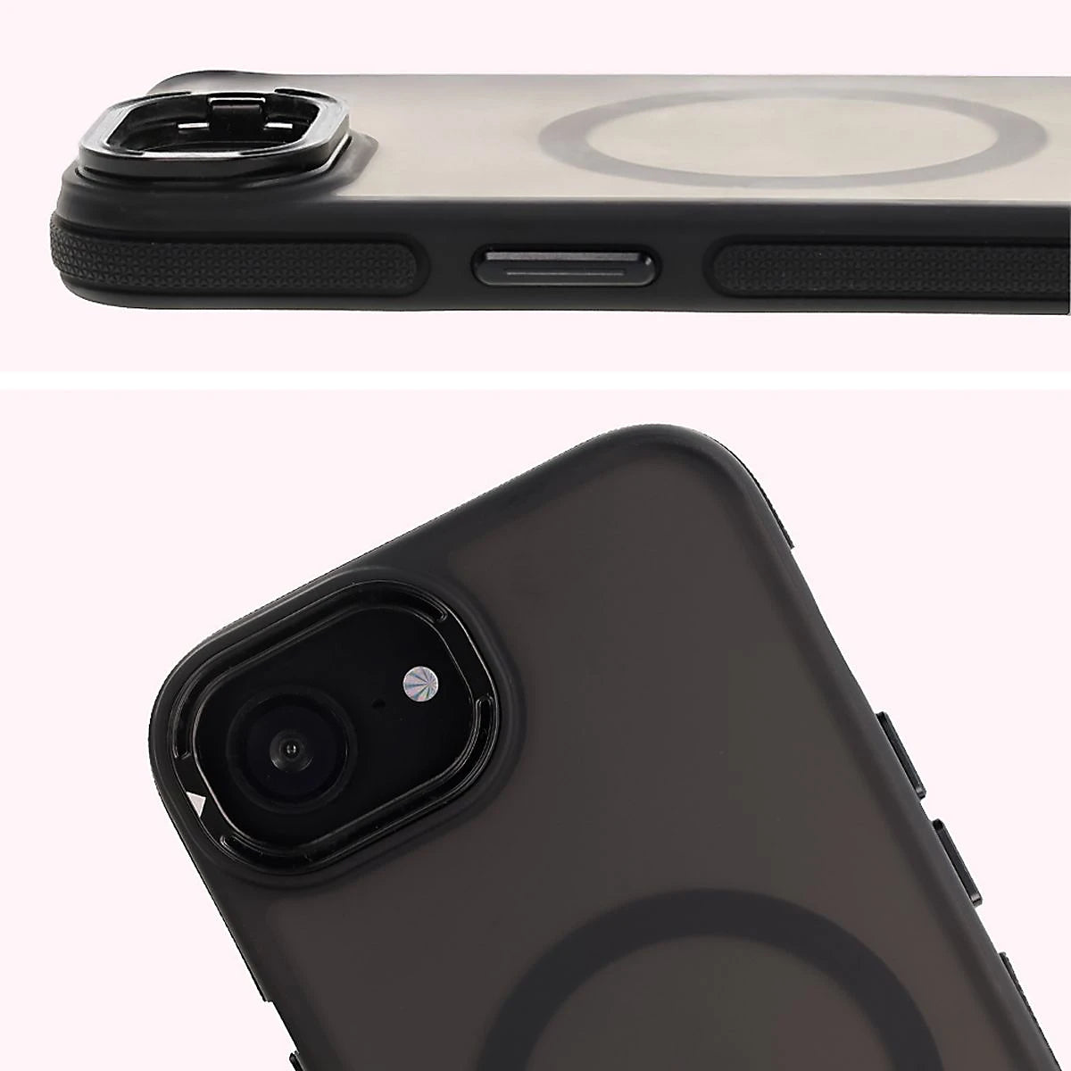 Handyhülle mit Ständer und Magnetring für iPhone 17e / 16e, Bizon Case Eclipse, Getönte mit schwarzem Rahmen