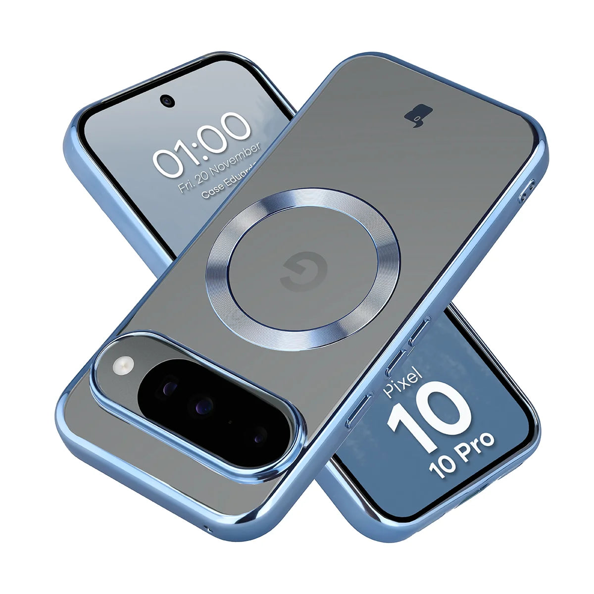 Handyhülle mit Magnetring für Google Pixel 10 / 10 Pro, Bizon Case EduardO, Transparent-Blau