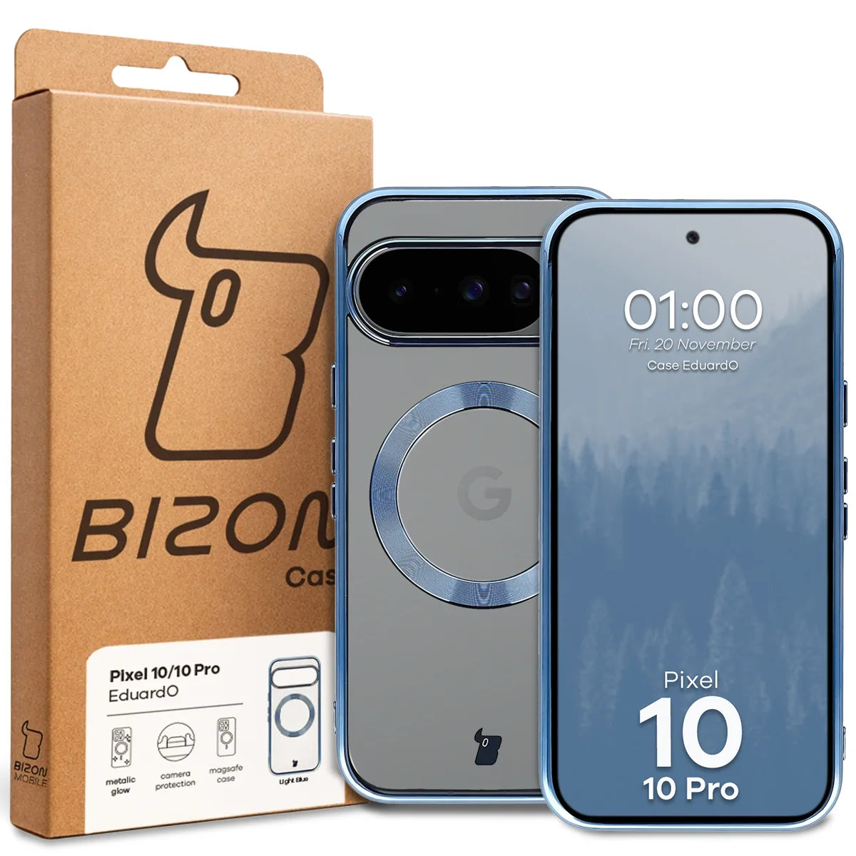 Handyhülle mit Magnetring für Google Pixel 10 / 10 Pro, Bizon Case EduardO, Transparent-Blau
