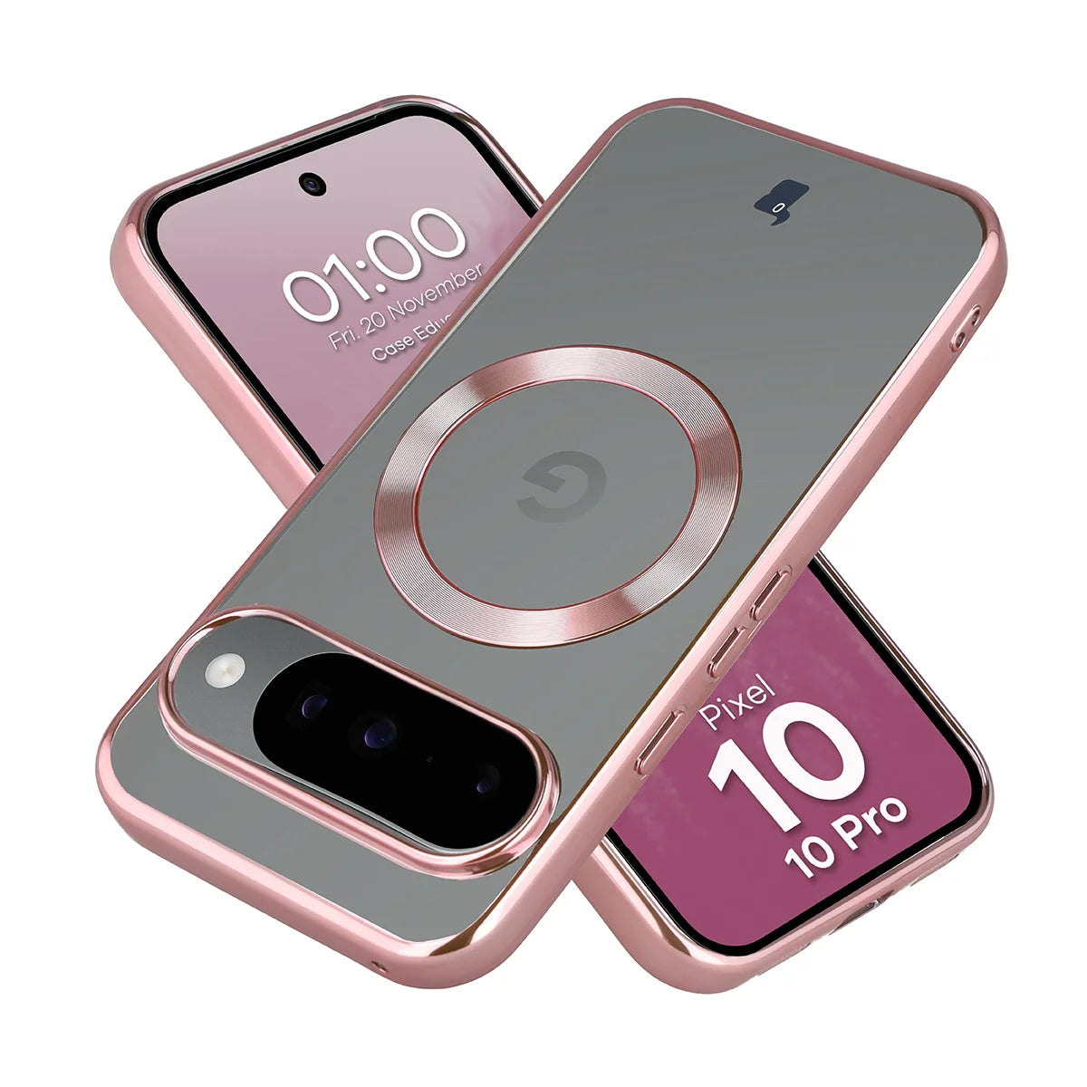 Handyhülle mit Magnetring für Google Pixel 10 / 10 Pro, Bizon Case EduardO, Transparent-Rosa