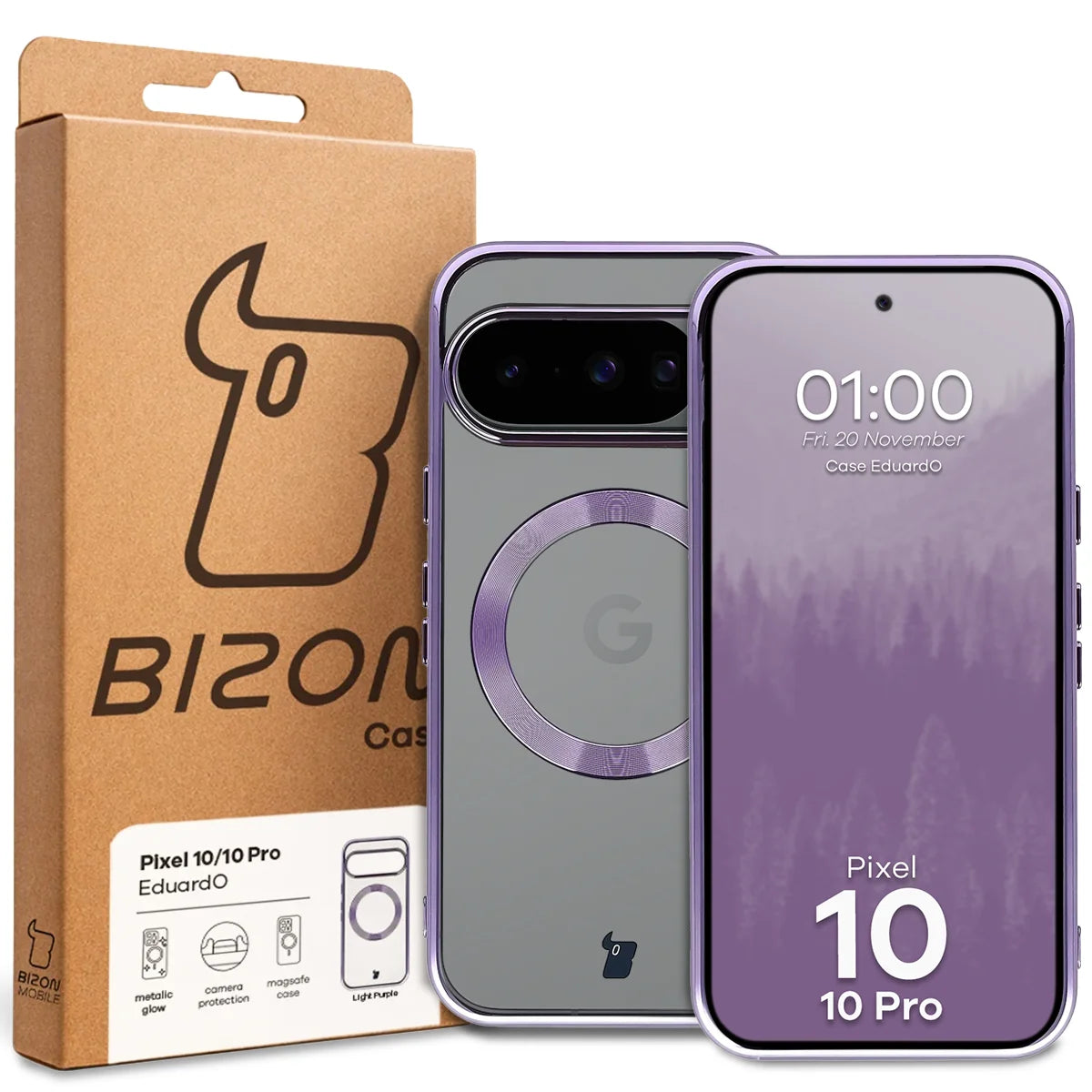 Handyhülle mit Magnetring für Google Pixel 10 / 10 Pro, Bizon Case EduardO, Transparent-Violet