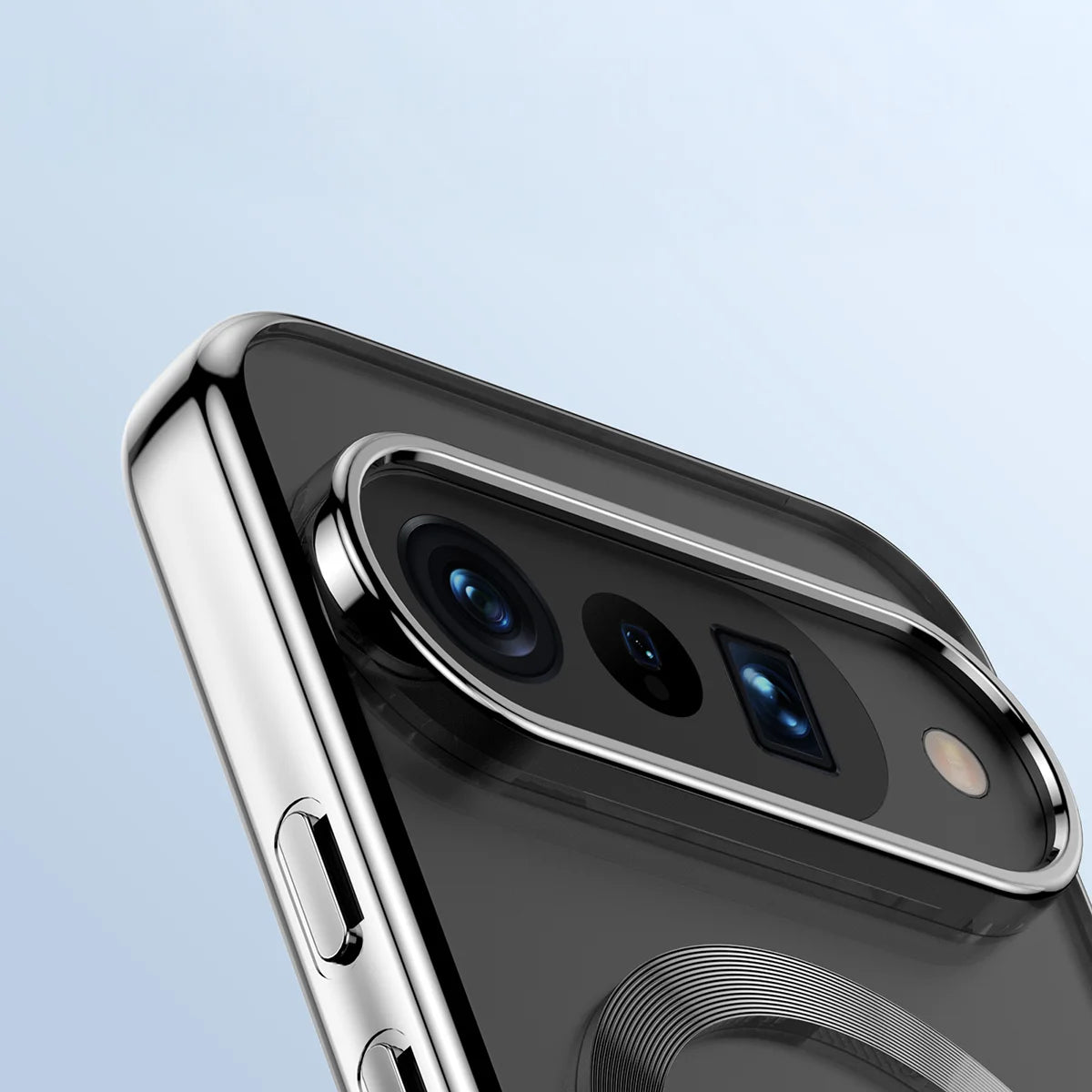 Handyhülle mit Magnetring für Google Pixel 10 / 10 Pro, Bizon Case EduardO, Transparent-Silbern