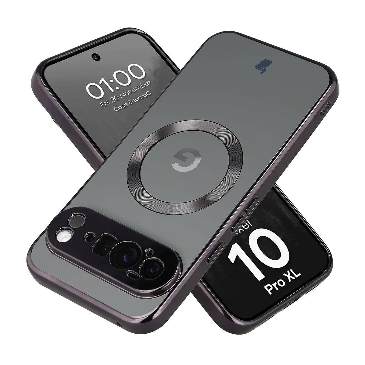 Handyhülle mit Magnetring für Google Pixel 10 Pro XL, Bizon Case EduardO, Transparent-Schwarz