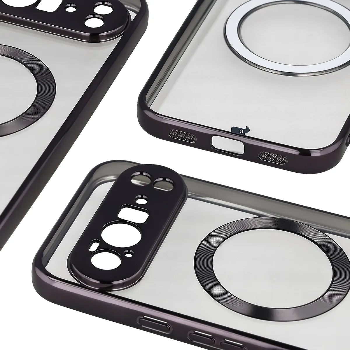 Handyhülle mit Magnetring für Google Pixel 10 Pro XL, Bizon Case EduardO, Transparent-Schwarz