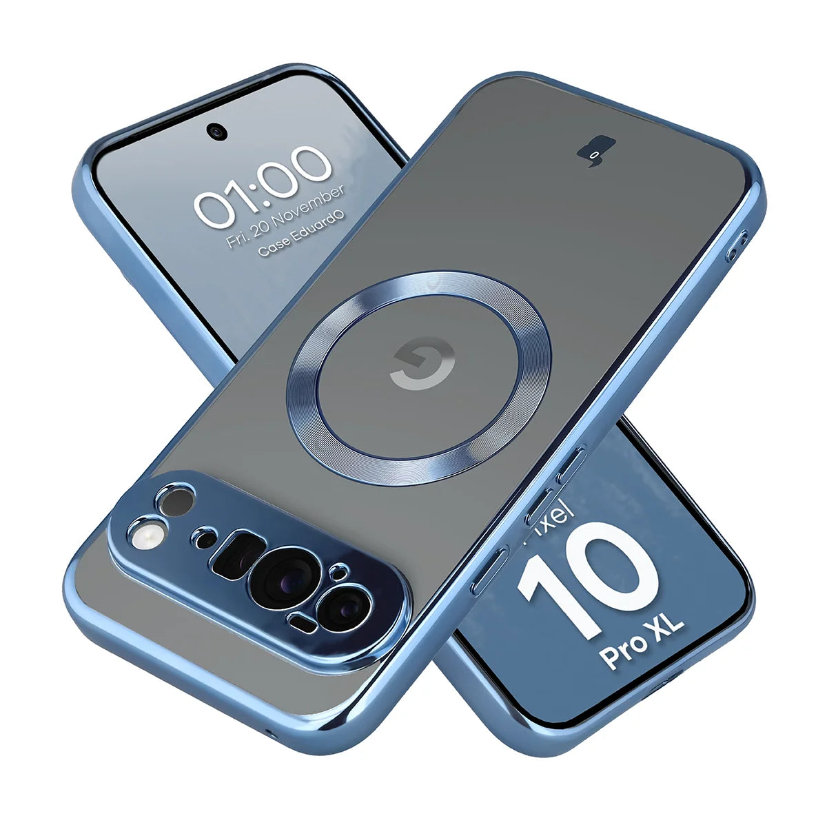 Handyhülle mit Magnetring für Google Pixel 10 Pro XL, Bizon Case EduardO, Transparent-Blau
