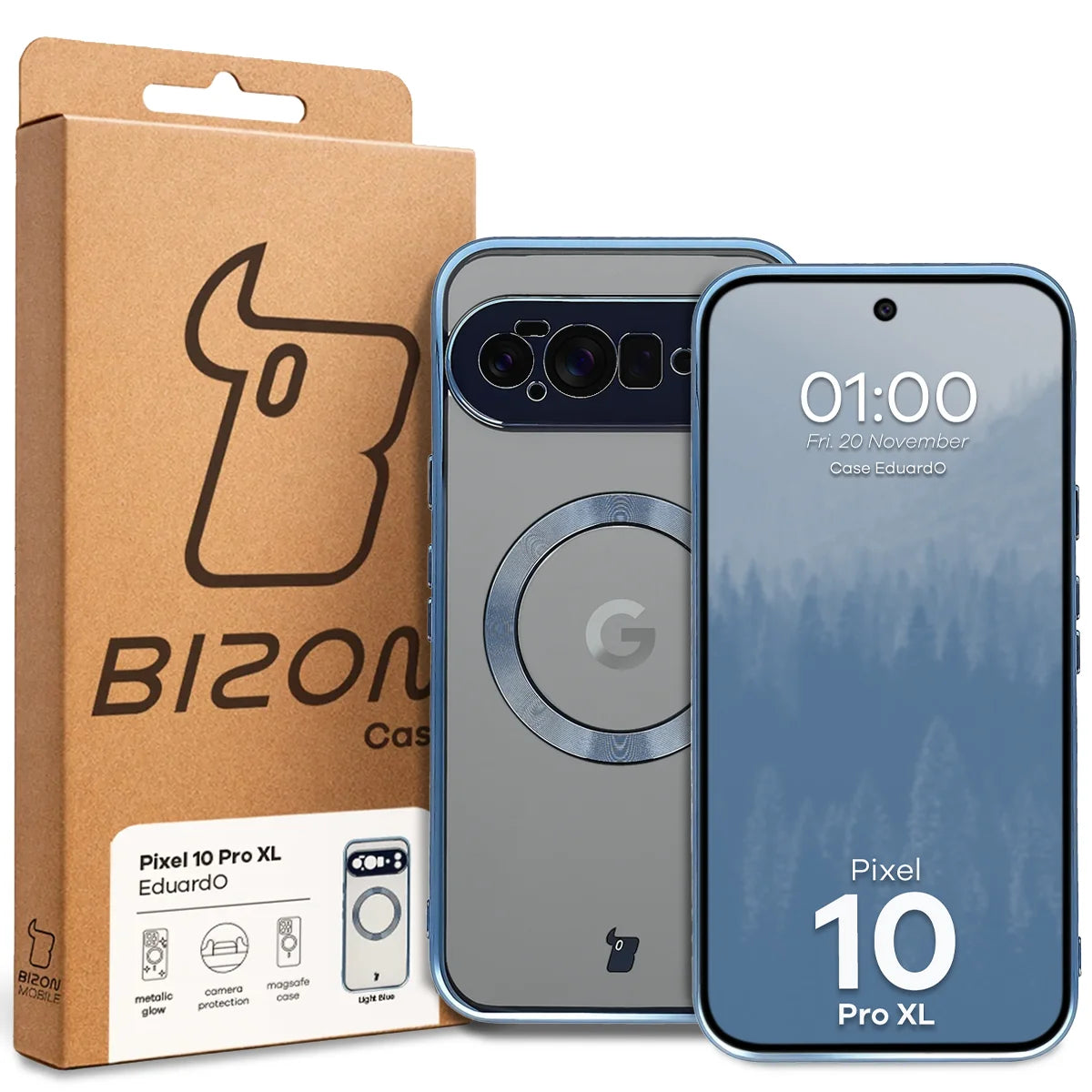 Handyhülle mit Magnetring für Google Pixel 10 Pro XL, Bizon Case EduardO, Transparent-Blau