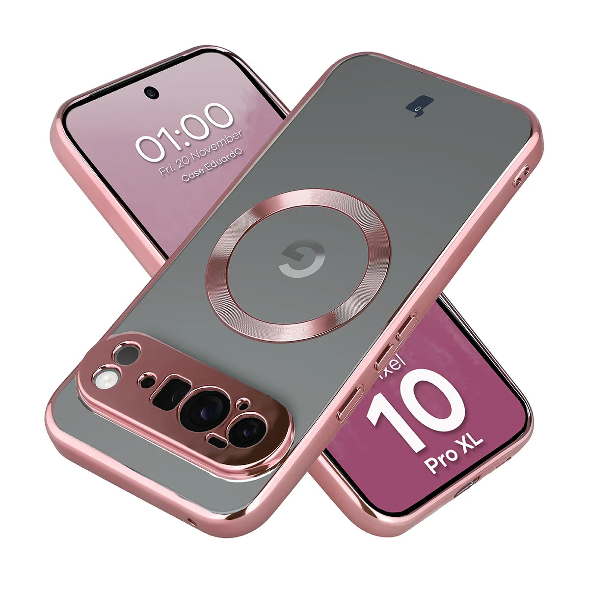 Handyhülle mit Magnetring für Google Pixel 10 Pro XL, Bizon Case EduardO, Transparent-Rosa