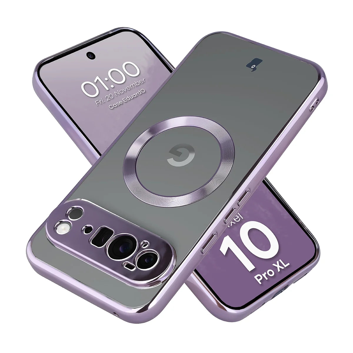 Handyhülle mit Magnetring für Google Pixel 10 Pro XL, Bizon Case EduardO, Transparent-Violet