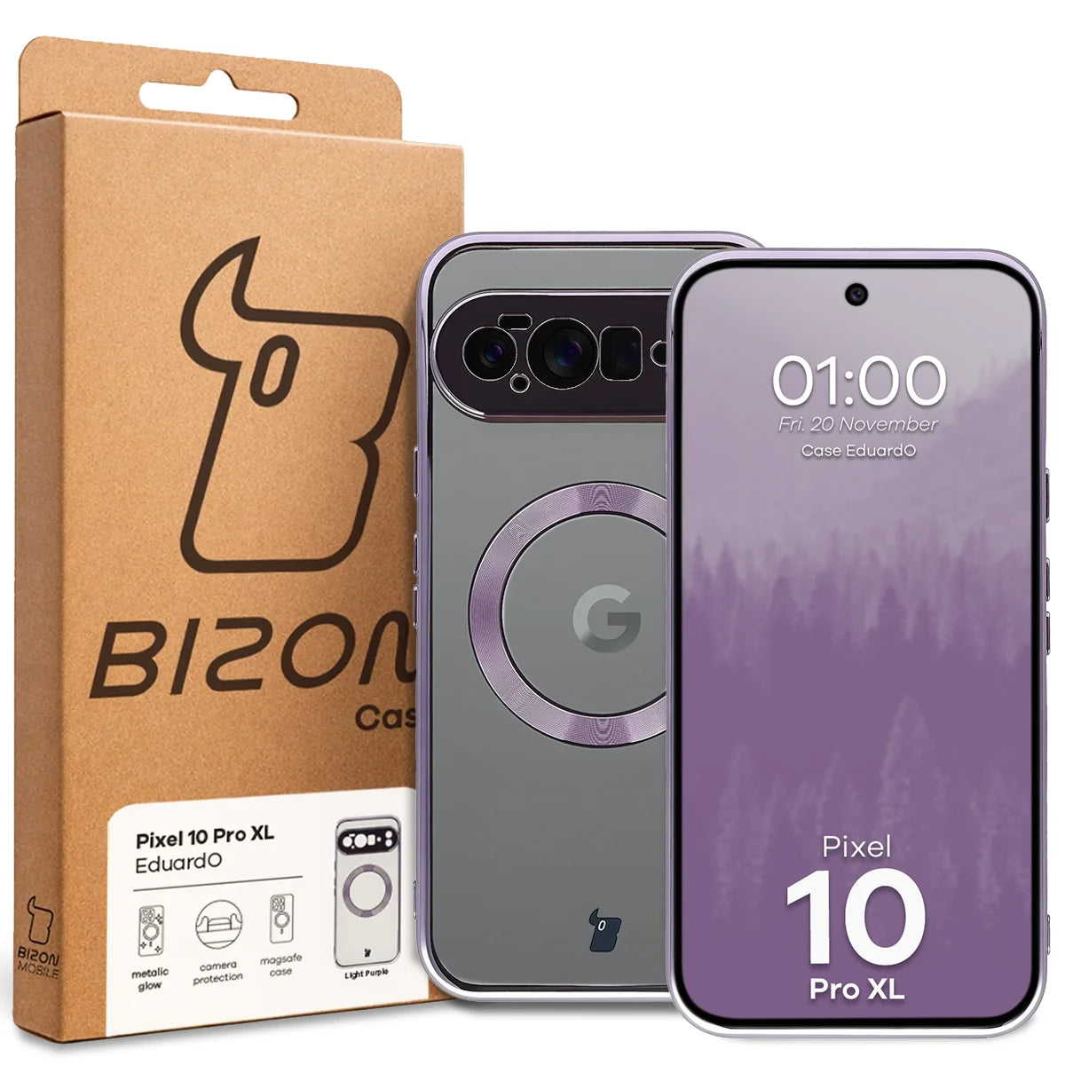 Handyhülle mit Magnetring für Google Pixel 10 Pro XL, Bizon Case EduardO, Transparent-Violet