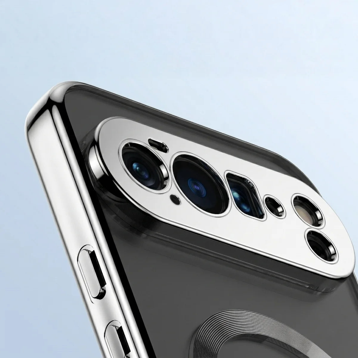 Handyhülle mit Magnetring für Google Pixel 10 Pro XL, Bizon Case EduardO, Transparent-Silbern