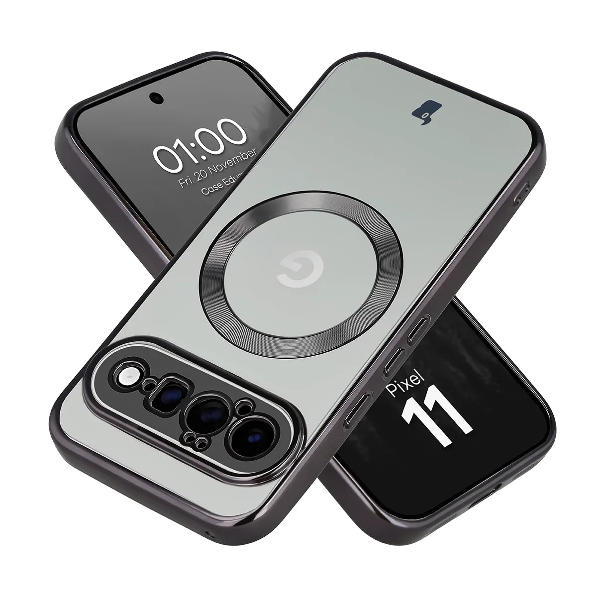Handyhülle mit Magnetring für Google Pixel 11, Bizon Case EduardO, Transparent-Schwarz