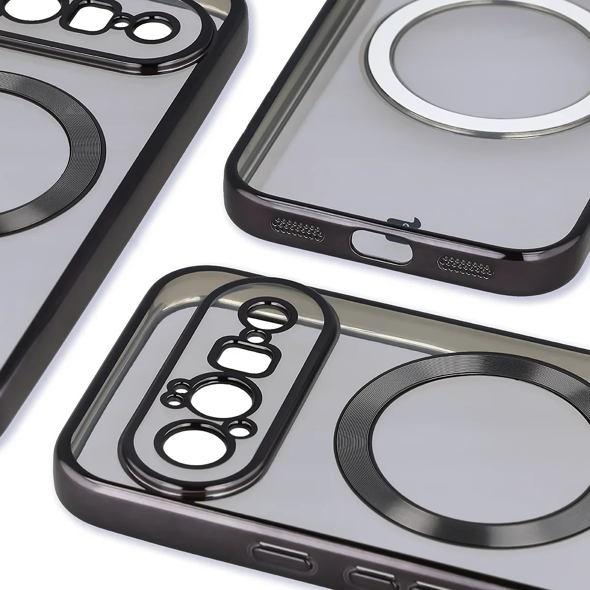 Handyhülle mit Magnetring für Google Pixel 11, Bizon Case EduardO, Transparent-Schwarz