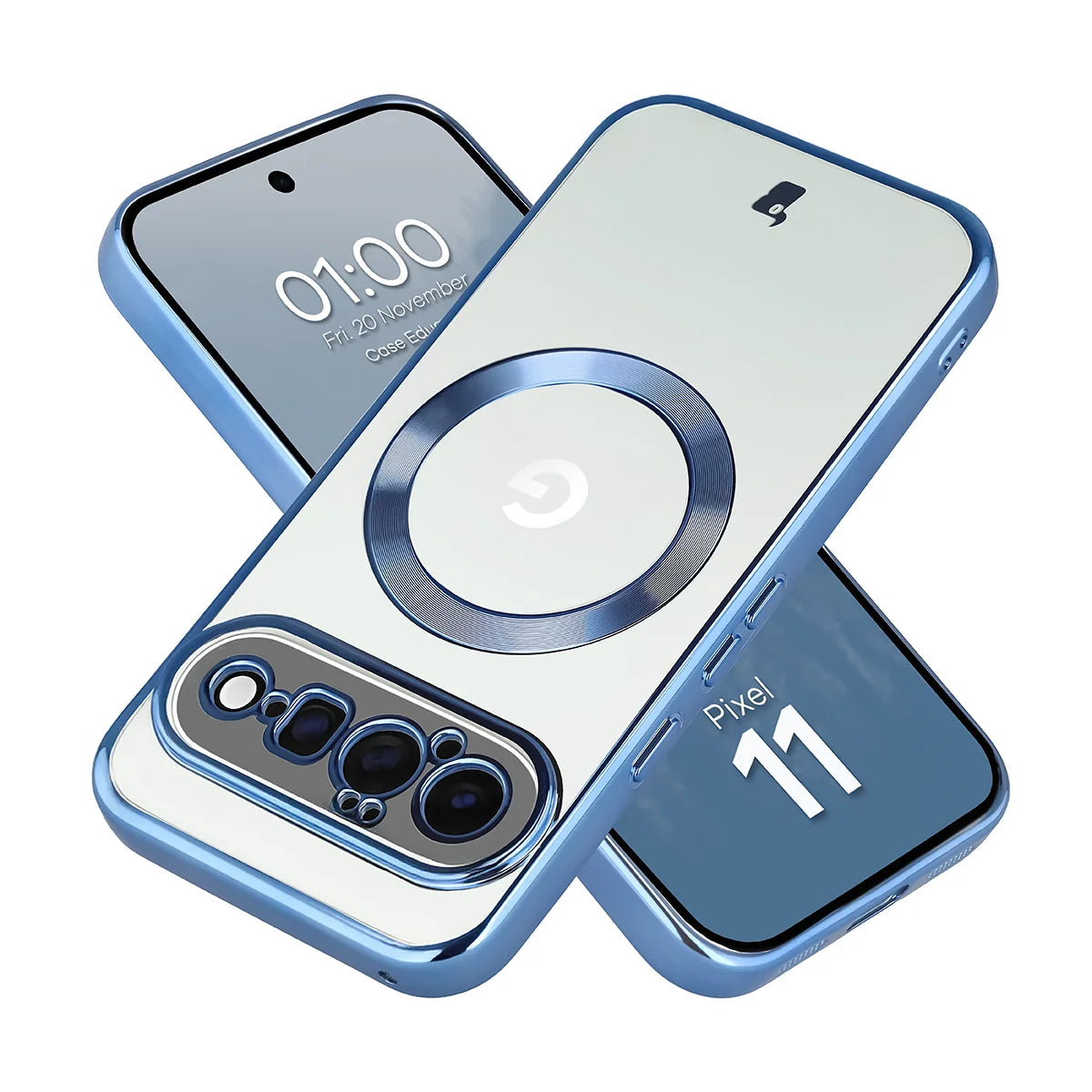Handyhülle mit Magnetring für Google Pixel 11, Bizon Case EduardO, Transparent-Blau