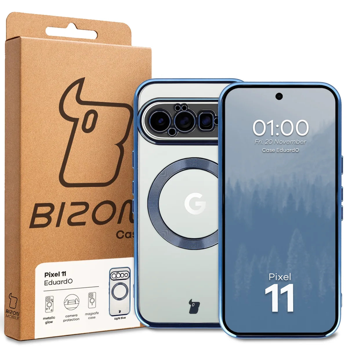 Handyhülle mit Magnetring für Google Pixel 11, Bizon Case EduardO, Transparent-Blau