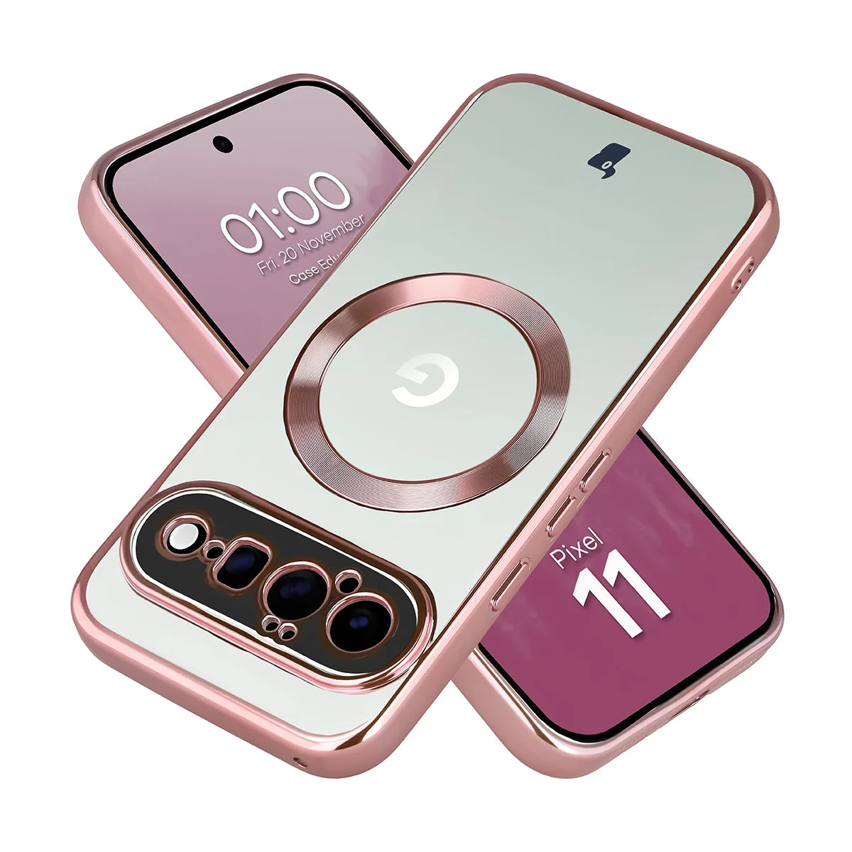 Handyhülle mit Magnetring für Google Pixel 11, Bizon Case EduardO, Transparent-Rosa
