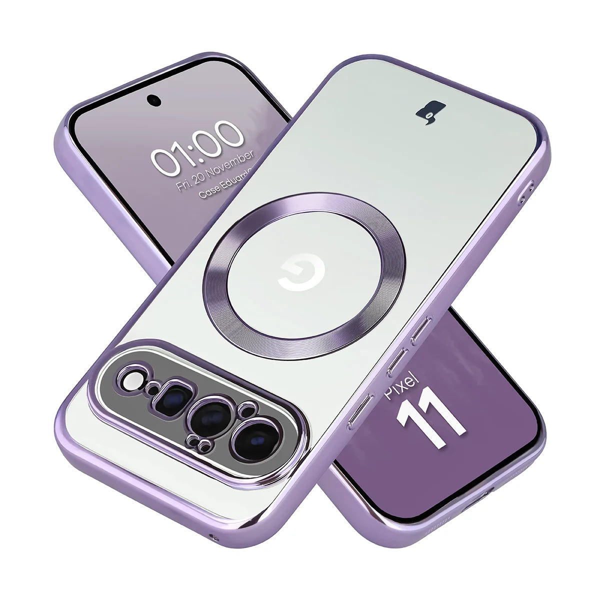 Handyhülle mit Magnetring für Google Pixel 11, Bizon Case EduardO, Transparent-Violet
