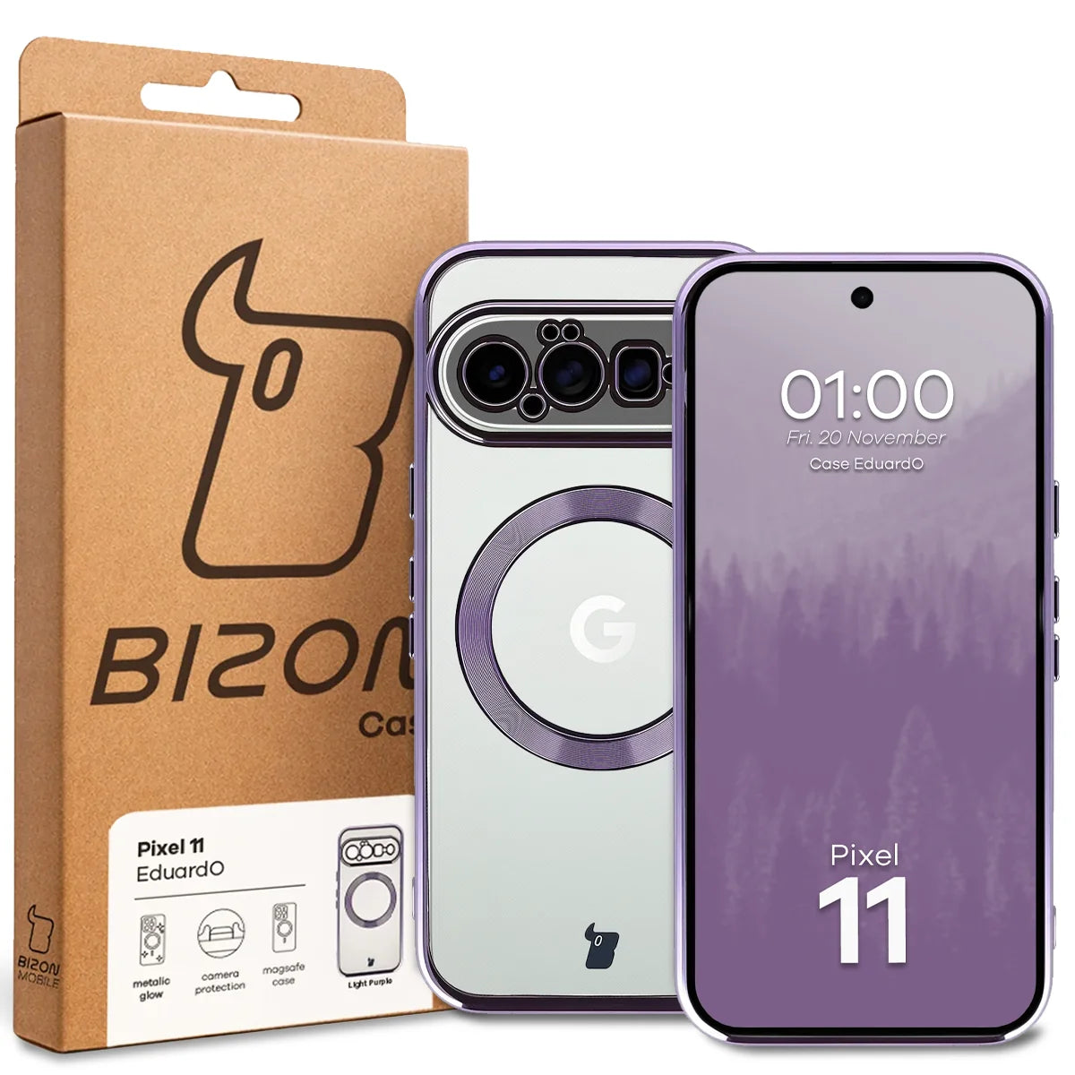 Handyhülle mit Magnetring für Google Pixel 11, Bizon Case EduardO, Transparent-Violet