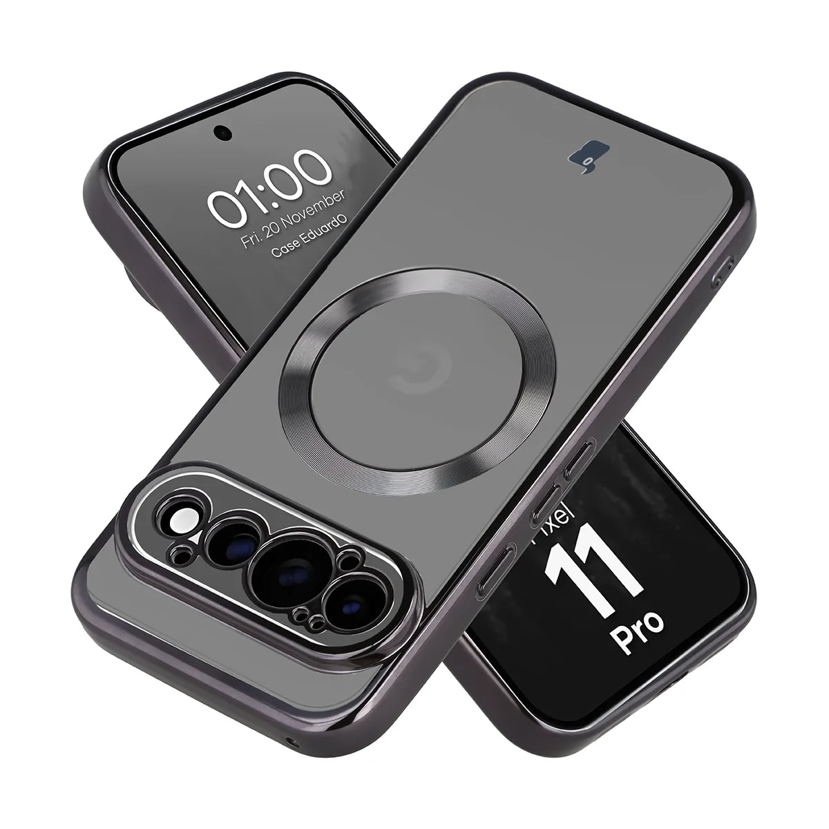 Handyhülle mit Magnetring für Google Pixel 11 Pro, Bizon Case EduardO, Transparent-Schwarz